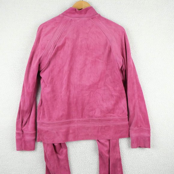 Vintage Velour Track Suit Womens Medium Pink Barbie Sporty Floral 90s Y2K - Picture 4 of 15